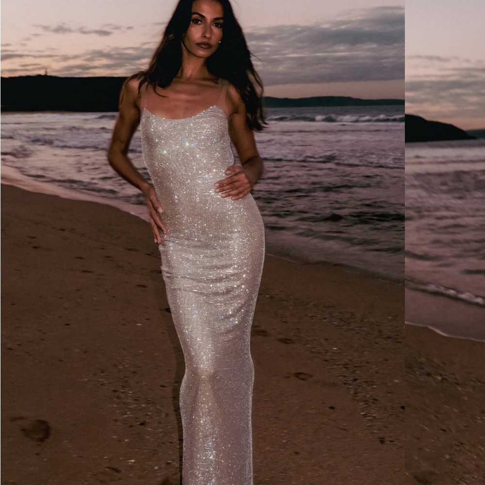 Meshki Silver Sequin Maxi Dress